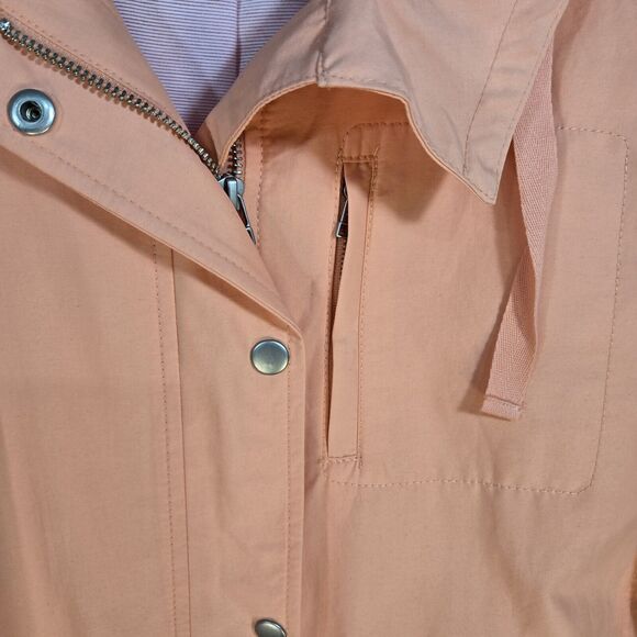 Talbots Coral Orange Rain Jacket Coat Full Zip Drawstring Pockets Lined Large - Picture 3 of 16